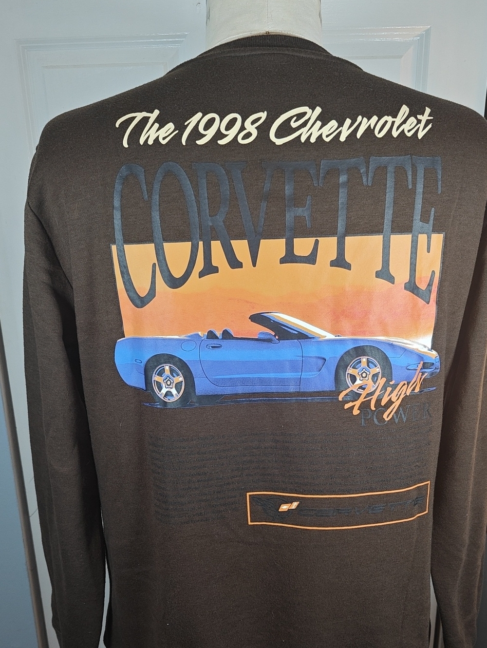 Vintage Chevrolet Corvette 1998 Graphic Crewneck Sweatshirt Brown XL